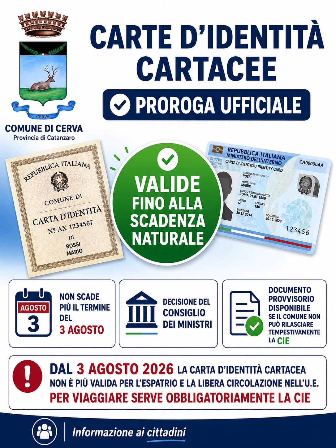 EFFICACIA DEL DOCUMENTO DI IDENTITA’ E RILASCIO DELLA CARTA DI IDENTITA’ ELETTRONICA 